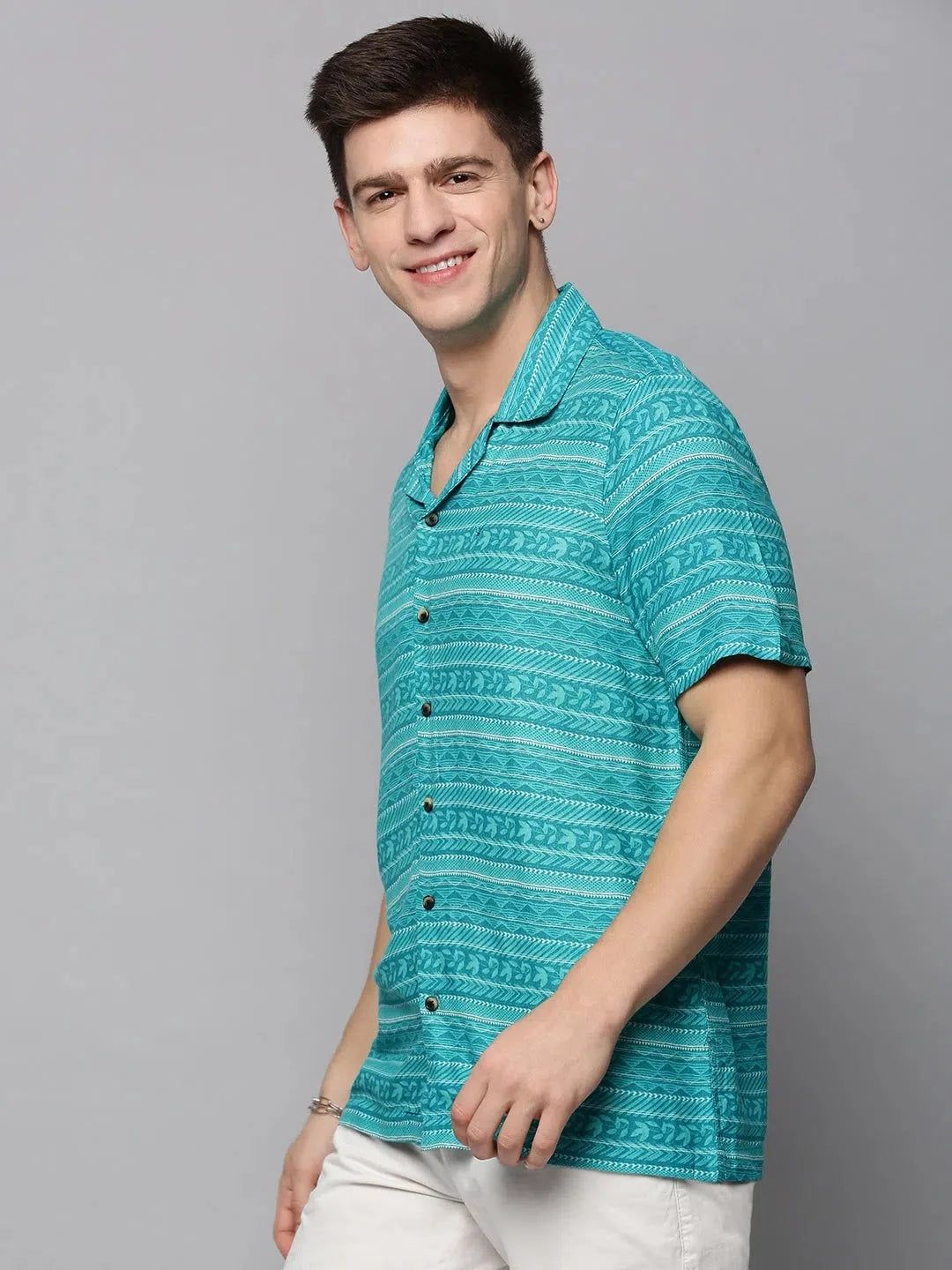 Men's Blue Printed Viscose Shirt | Casual Resort Style