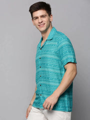 Men Blue Printed Casual Shirt-RESORTPRINT-3189-Turquoiseblue