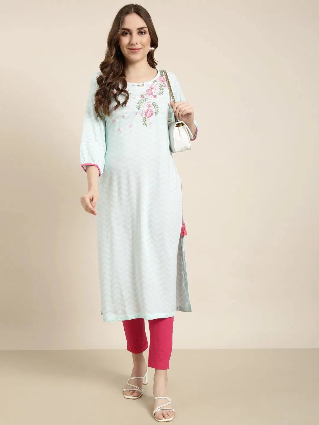 Turquoise Blue Chevron Kurta | Women's Indian Kurtas Online