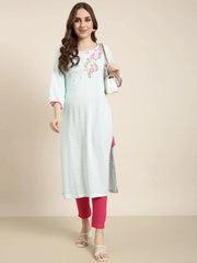 Women Straight Turquoise Blue Chevron Kurta-AT-A1286-K-Turquoiseblue