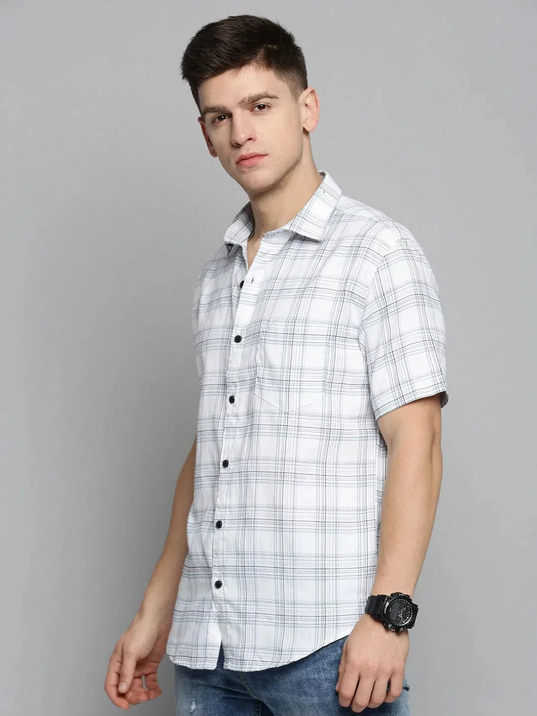 White Checked Mens Shirt | Cotton Casual Shirts Online