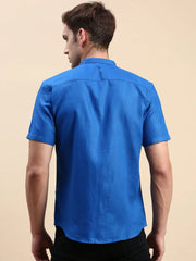 Men Blue Solid Casual Shirt-TOGOLINEN-5577-Blue