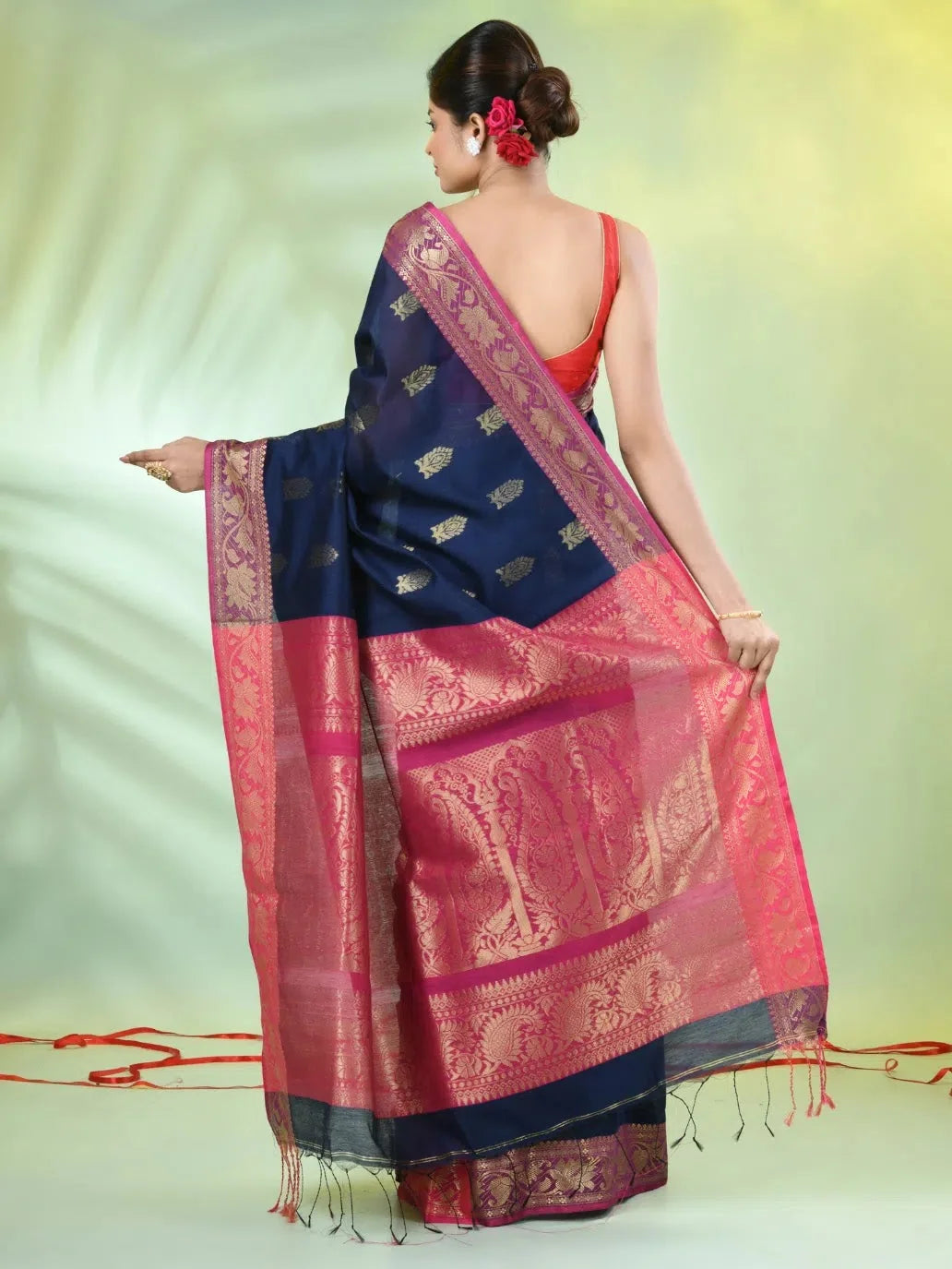 Navy Cotton Saree with Zari - Designer Sarees India