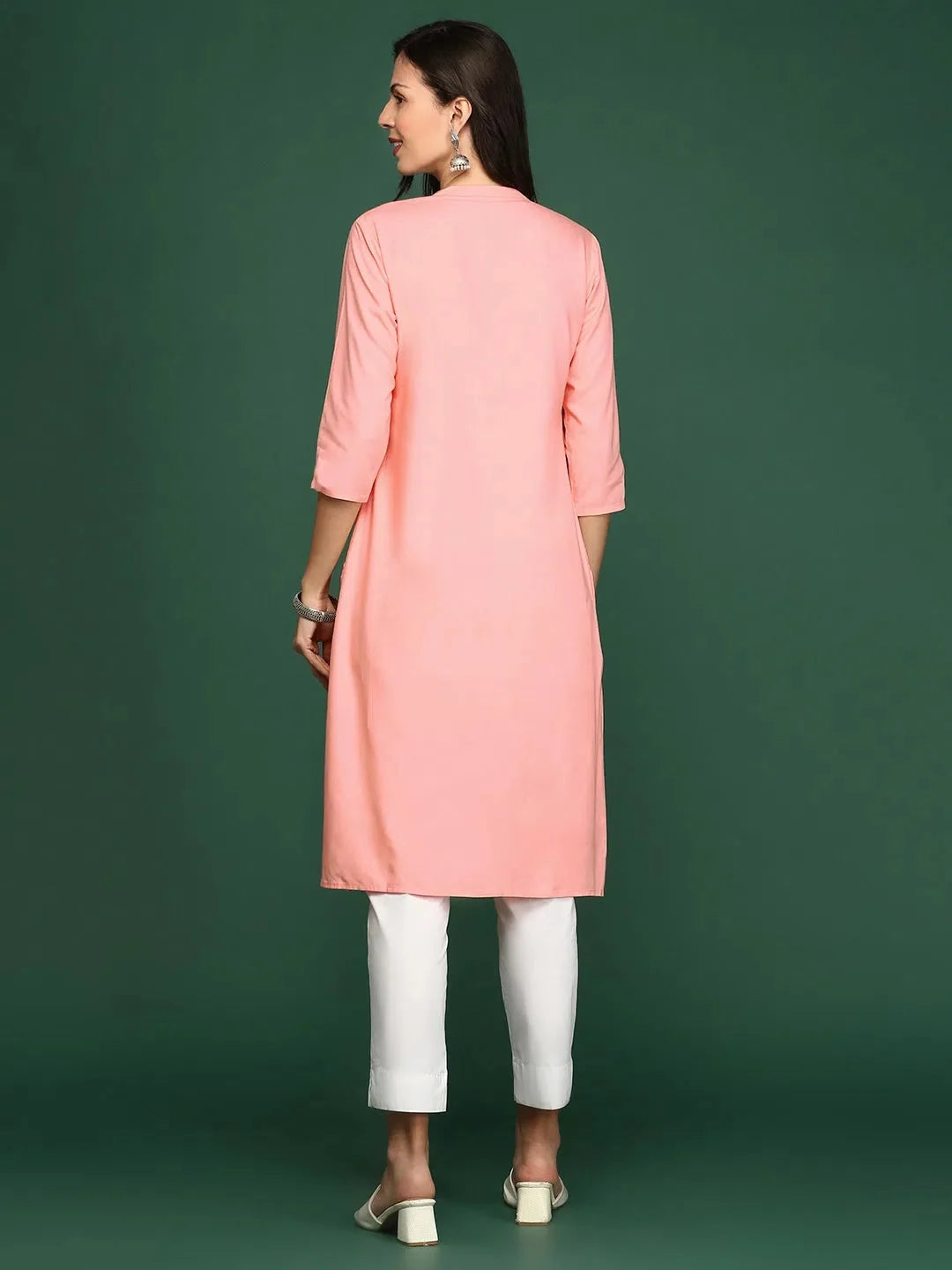 Peach Solid Viscose Kurta | Indian Kurta Ladies - DesiQlo