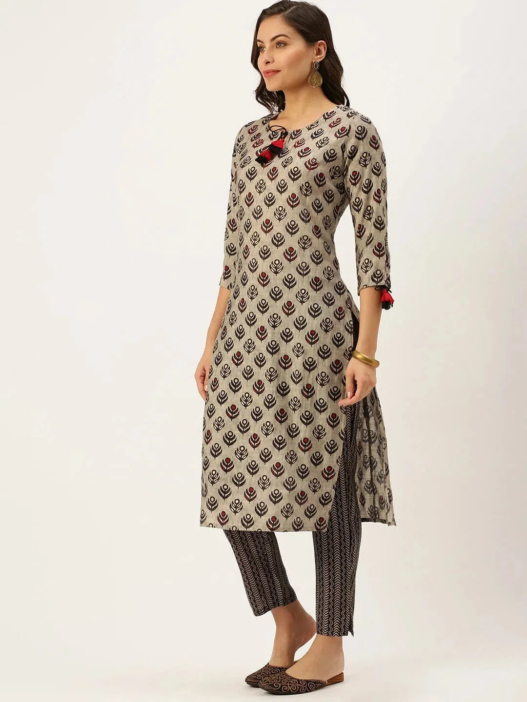 Grey Cotton Indian Kurta Sets | Women's Kurta Sets with Dupatta
