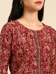 Women's Red Printed Kurta SetKC-3370A-Maroon