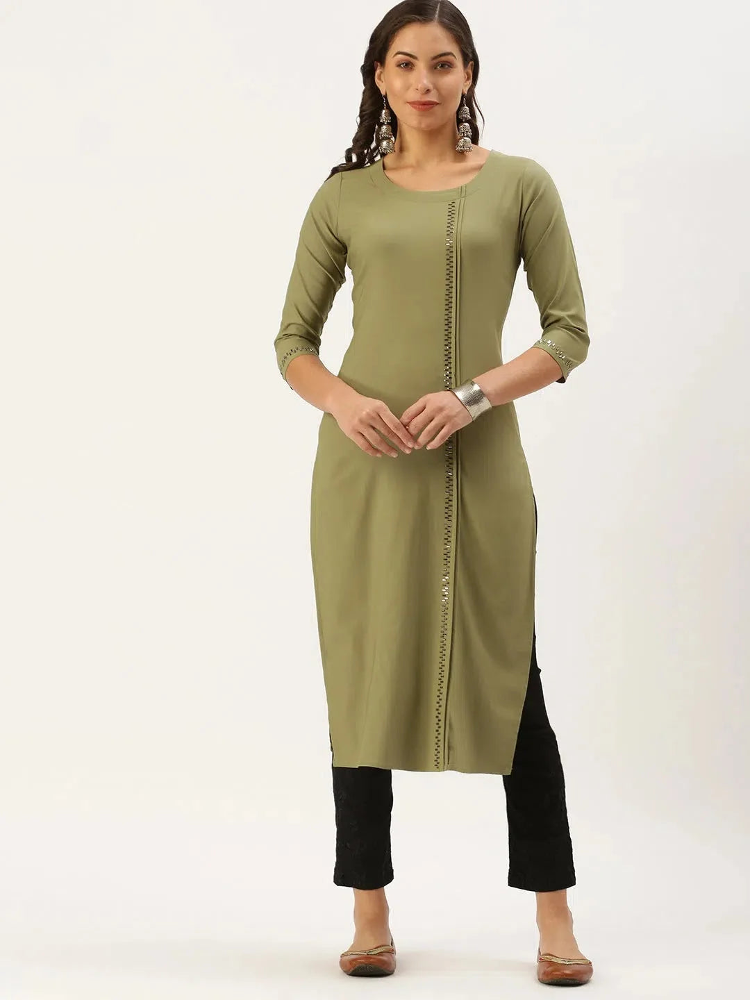 Olive Embellished Indian Kurta | Stylish Women's Kurtas