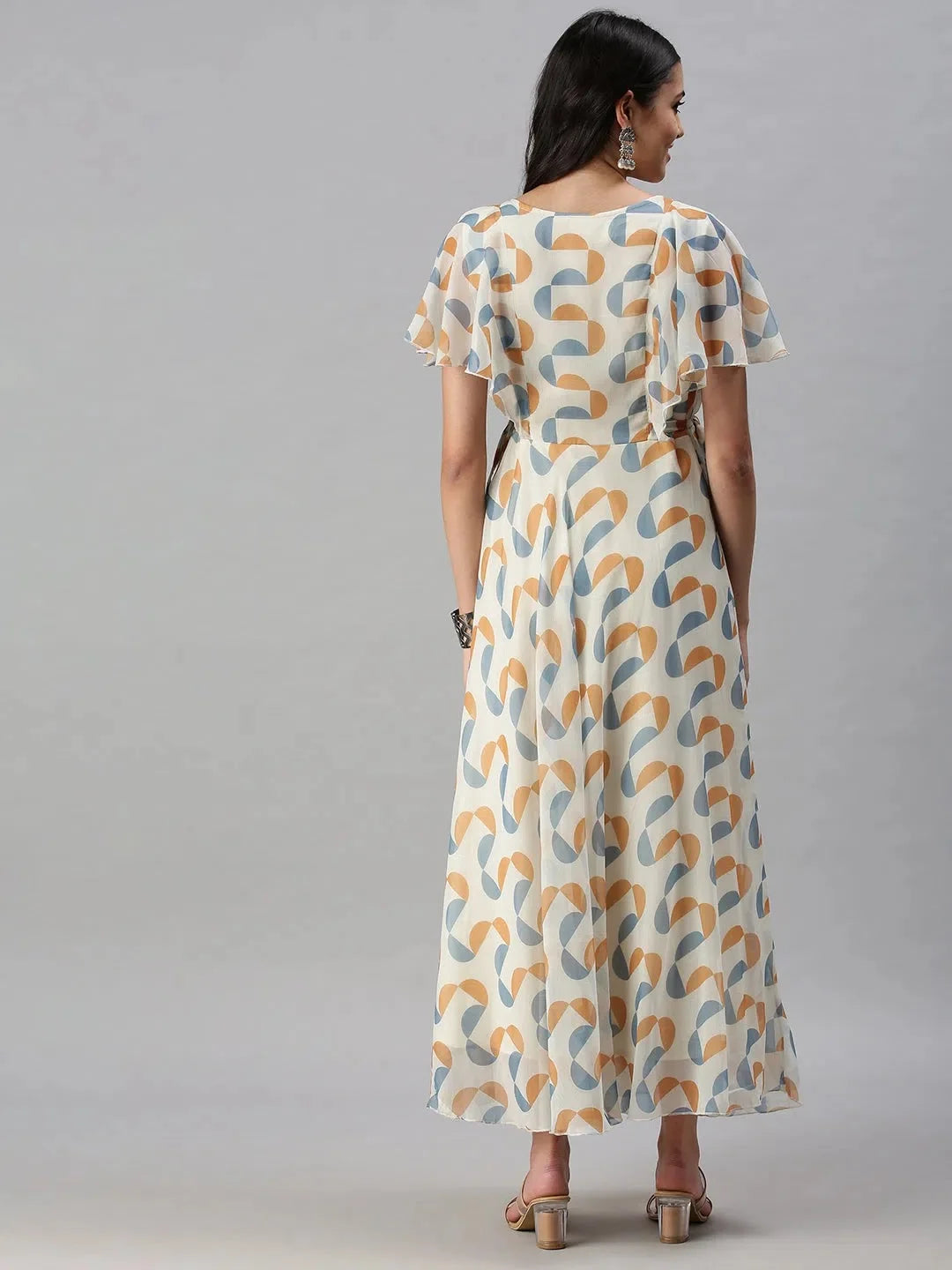 Cream Printed Anarkali Kurta for Women | Nylon Anarkali Gown