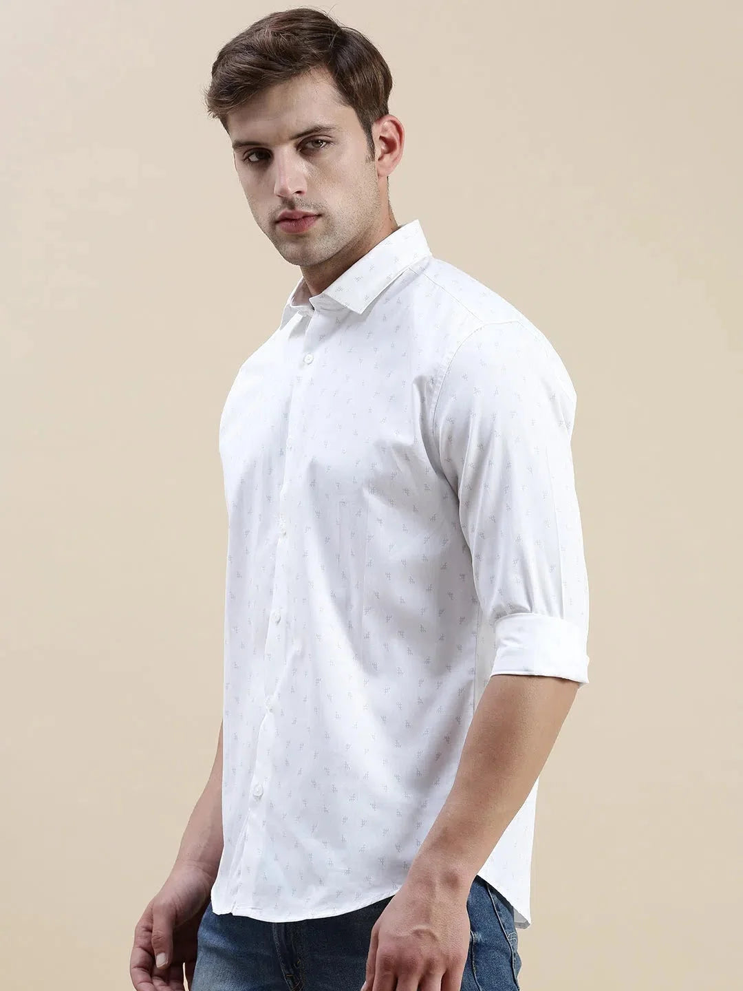 White Geometric Cotton Mens Shirt | Casual Printed Shirt