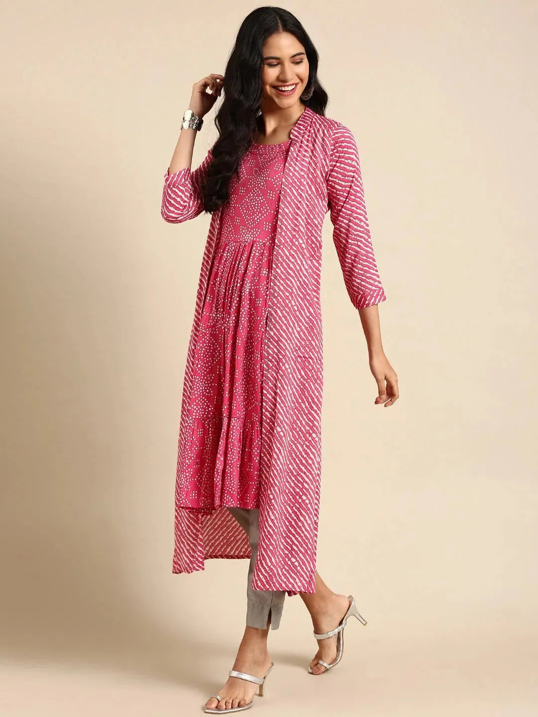 Pink Printed Anarkali Kurta | Women's Linen Anarkali Kurti