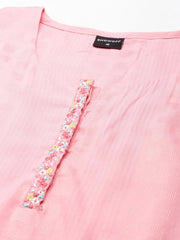Women's Pink Solid Straight Kurta-DF-1546-Pink