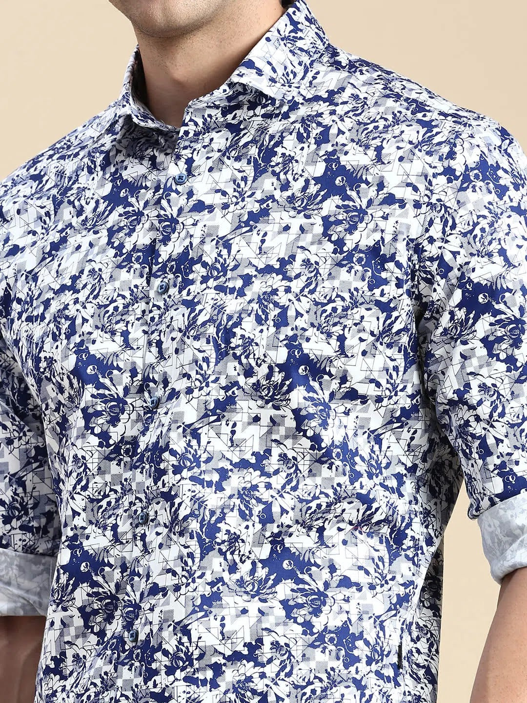 Blue Printed Mens Shirt - Casual Cotton Shirt | DesiQlo  