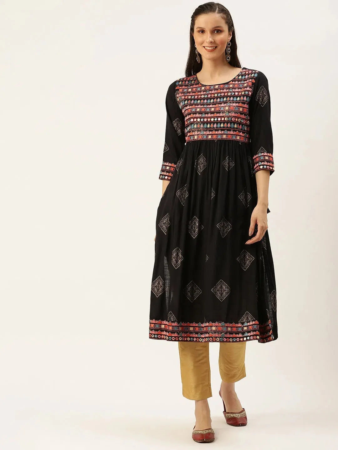 Blue Printed A-Line Kurtas - Stylish Indian Kurta for Women
