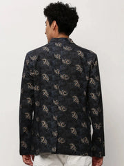 Men Black Printed Casual Blazers-SOBLZ-082-3-Black