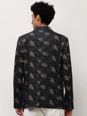 Men Black Printed Casual Blazers-SOBLZ-082-3-Black