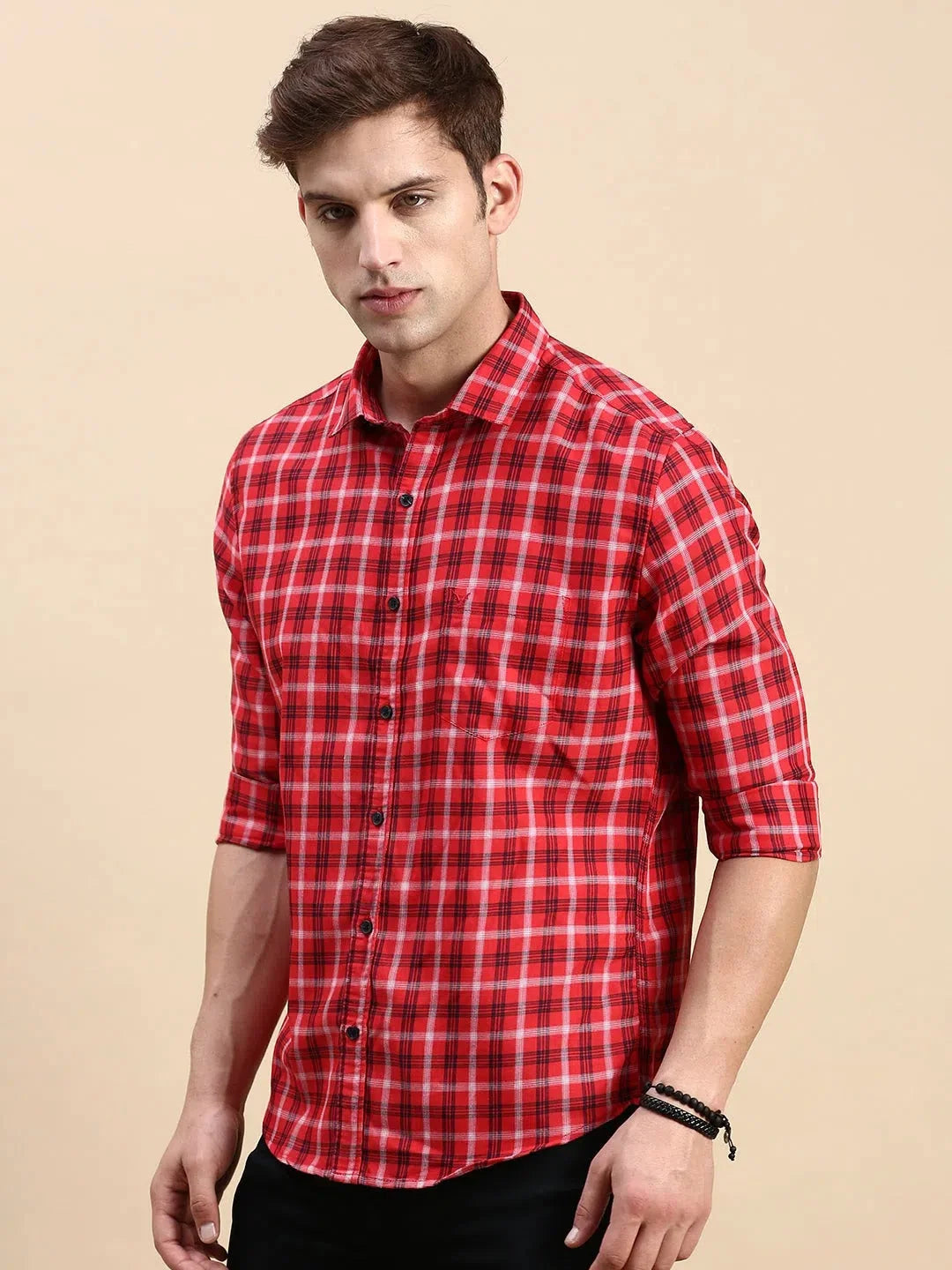 Red Checked Cotton Mens Shirt | Casual Shirt by DesiQlo