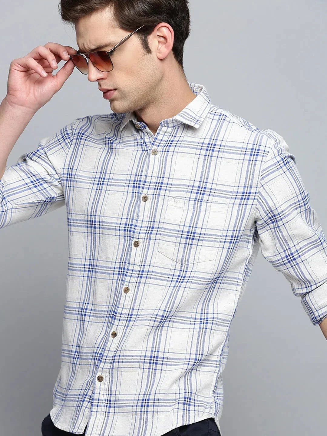 Stylish Beige Checked Mens Shirt - Cotton Casual Shirt | DesiQlo