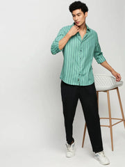 Men Green Striped Casual Casual Shirts-OAKSTRIPE-5634-Seagreen