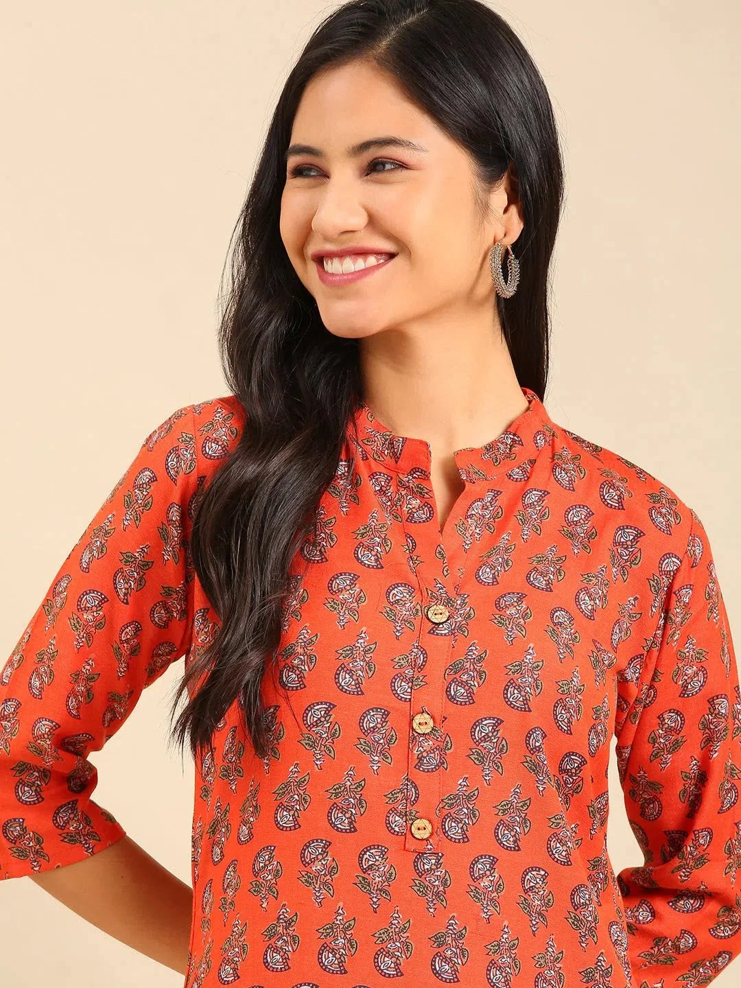 Orange Printed Kurta - Stylish Indian Kurtis for Women Online