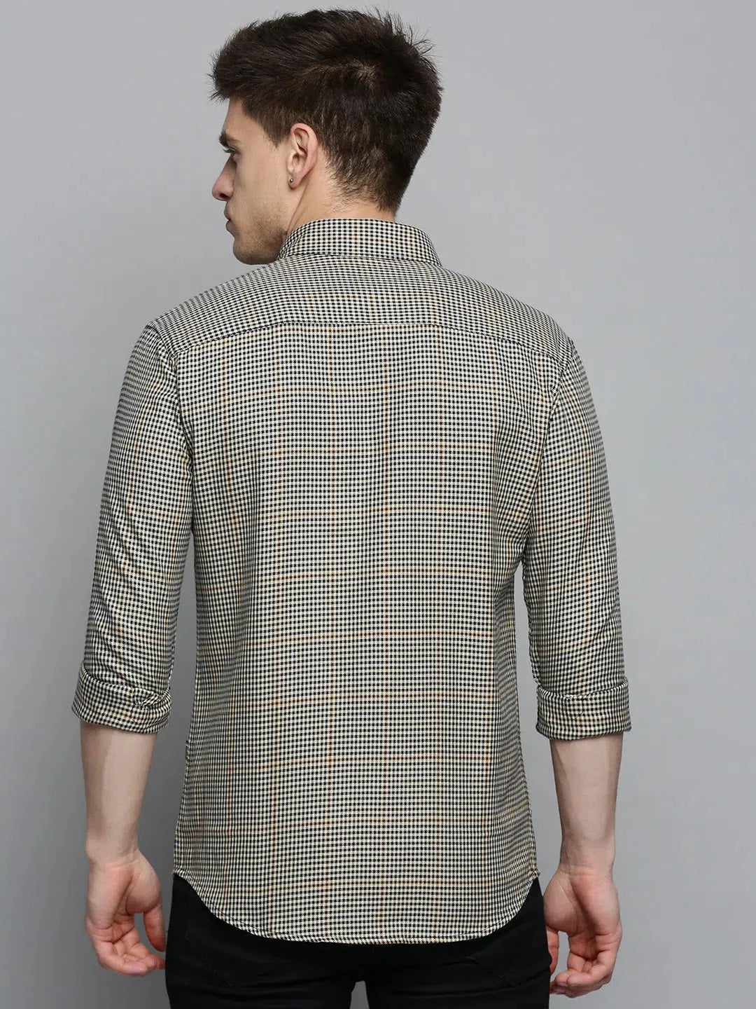 Beige Checked Mens Shirt - Casual Cotton Shirt | DesiQlo