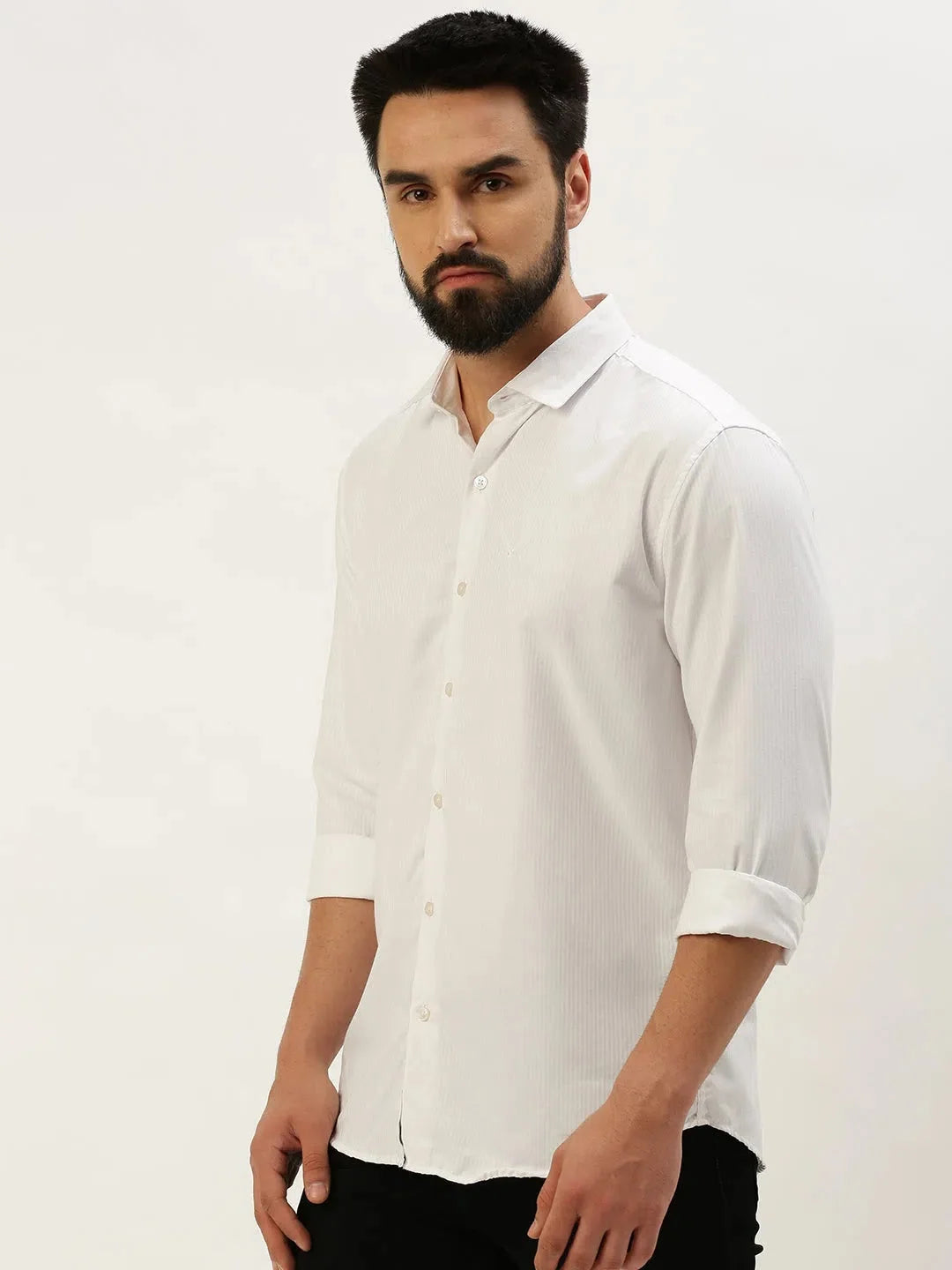 Authentic White Cotton Mens Shirt - Solid Casual Shirt | DesiQlo