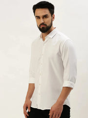 Men White Solid Casual Shirt-PARXPLAINDOBBY-3145-White