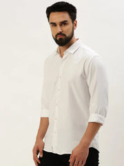 Men White Solid Casual Shirt-PARXPLAINDOBBY-3145-White