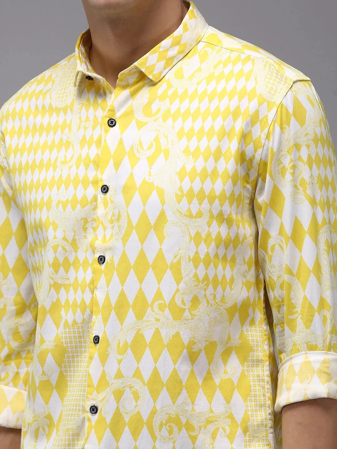 Yellow Printed Mens Shirt | DesiQlo Cotton Casual Shirt