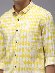 Men Yellow Printed Casual Shirt-PARKERPRINT-1533-Yellow
