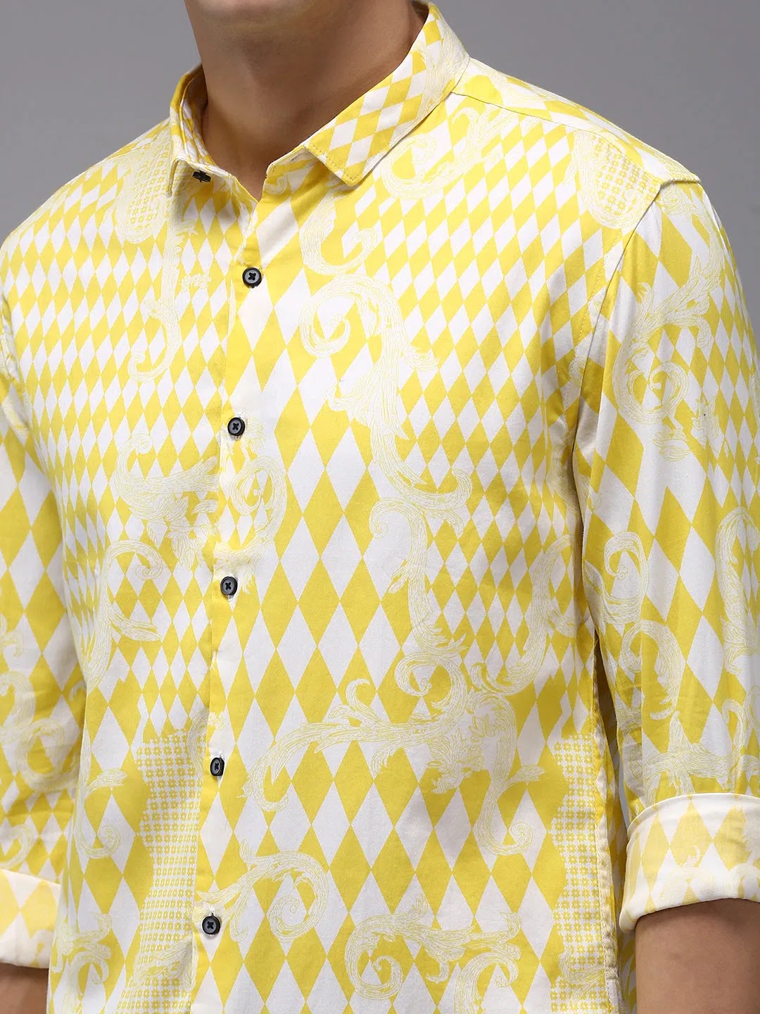 Yellow Printed Mens Shirt | DesiQlo Cotton Casual Shirt
