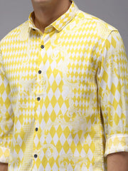 Men Yellow Printed Casual Shirt-PARKERPRINT-1533-Yellow