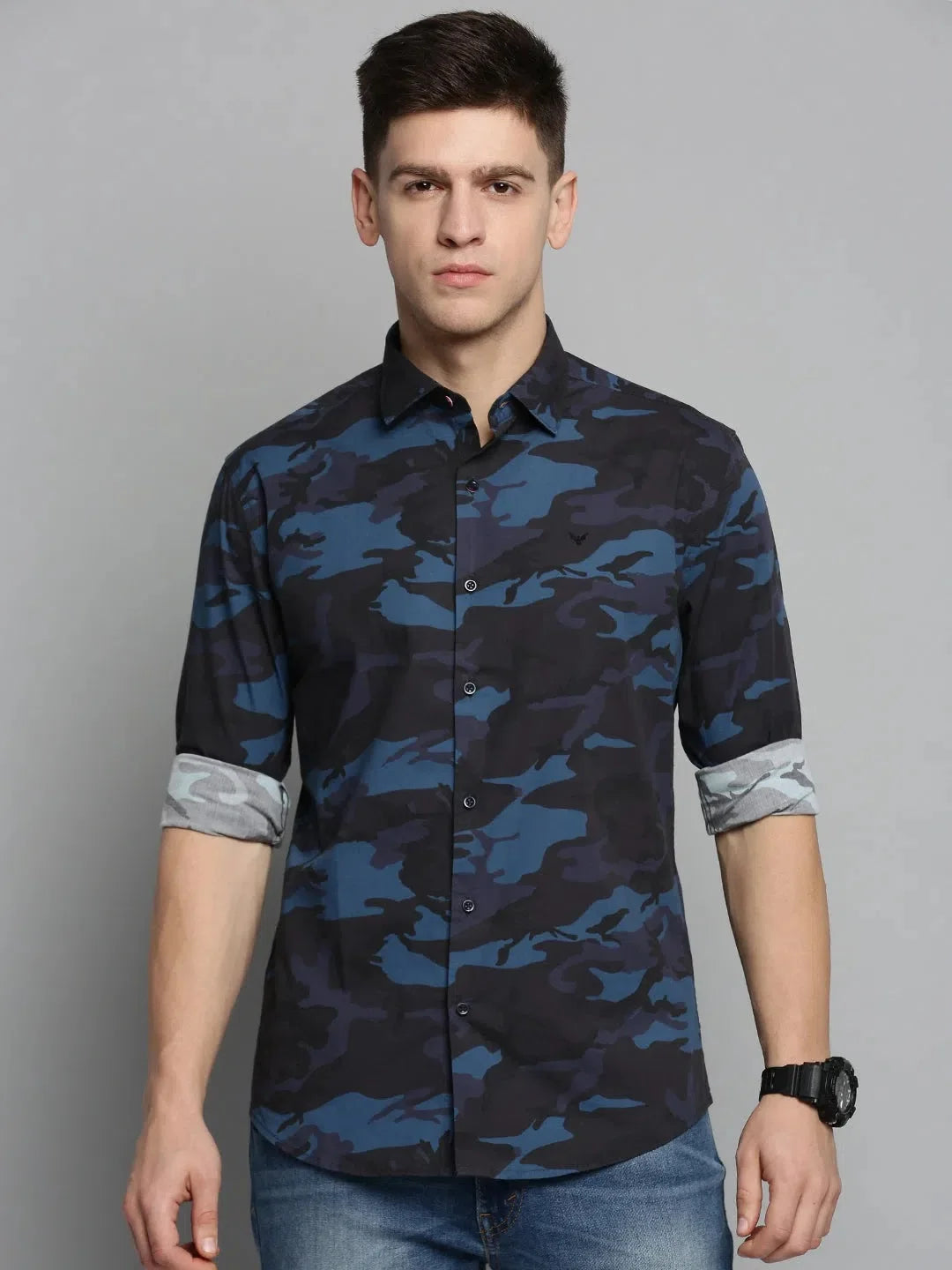 Mens Navy Printed Cotton Shirt | DesiQlo Fashion