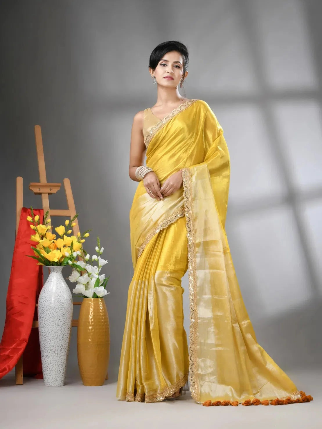 Yellow Tissue Saree with Gota Patti | Designer Sarees India