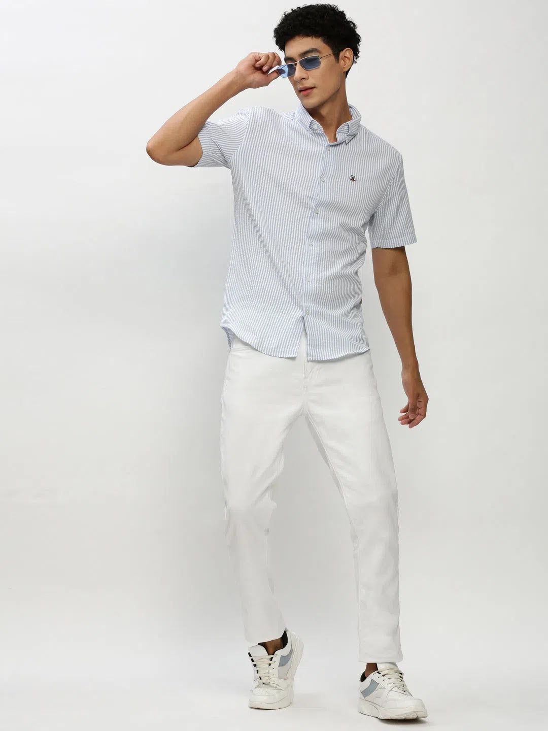 White Striped Mens Cotton Shirt - Casual Shirts by DesiQlo