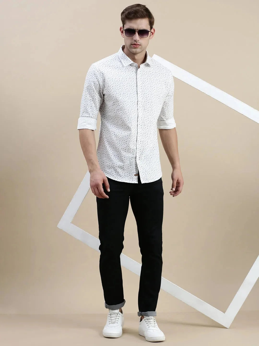 White Checked Mens Shirt | Casual Cotton Shirt - DesiQlo