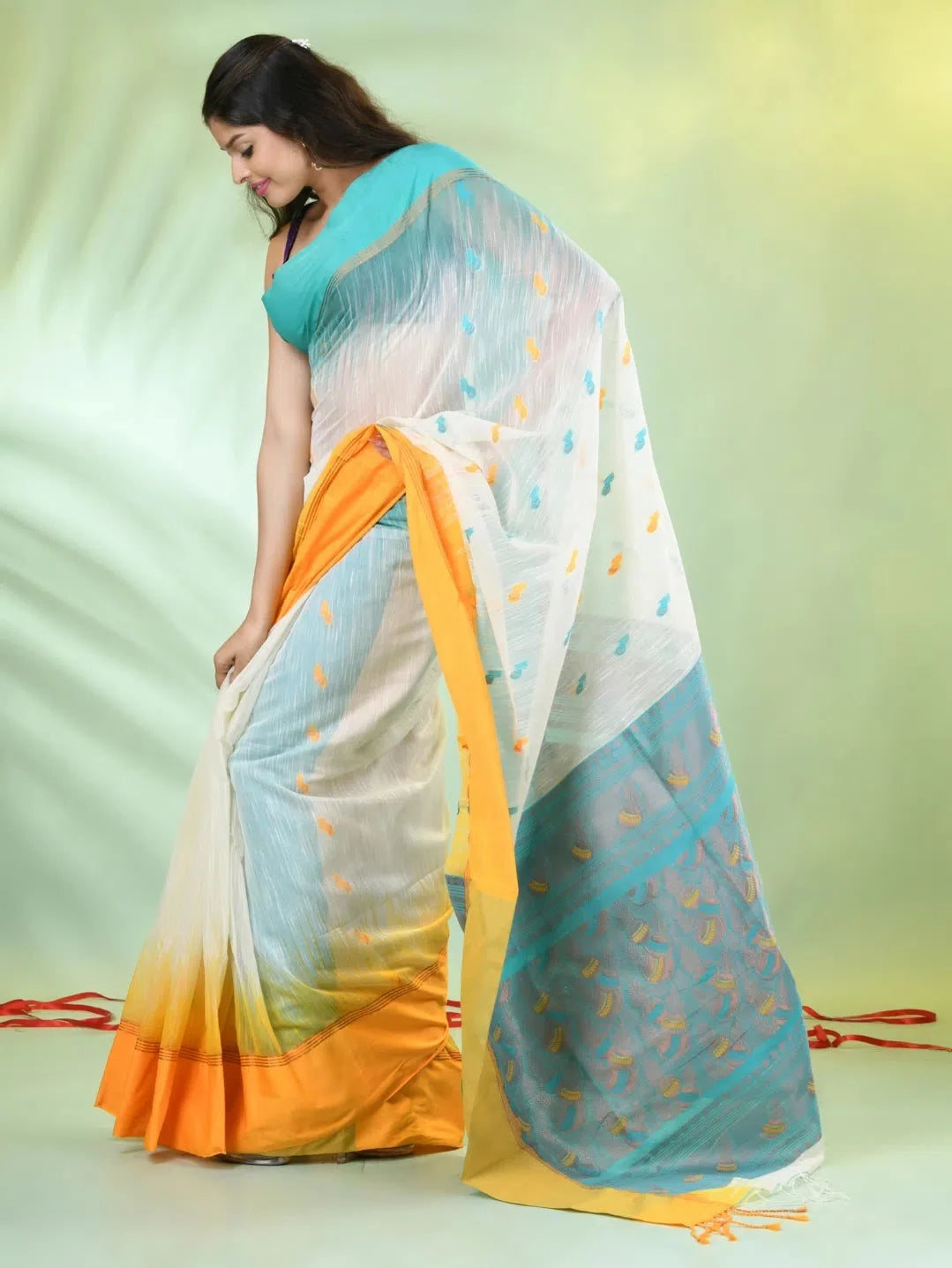 Off White Ikat Cotton Saree | Indian Sarees