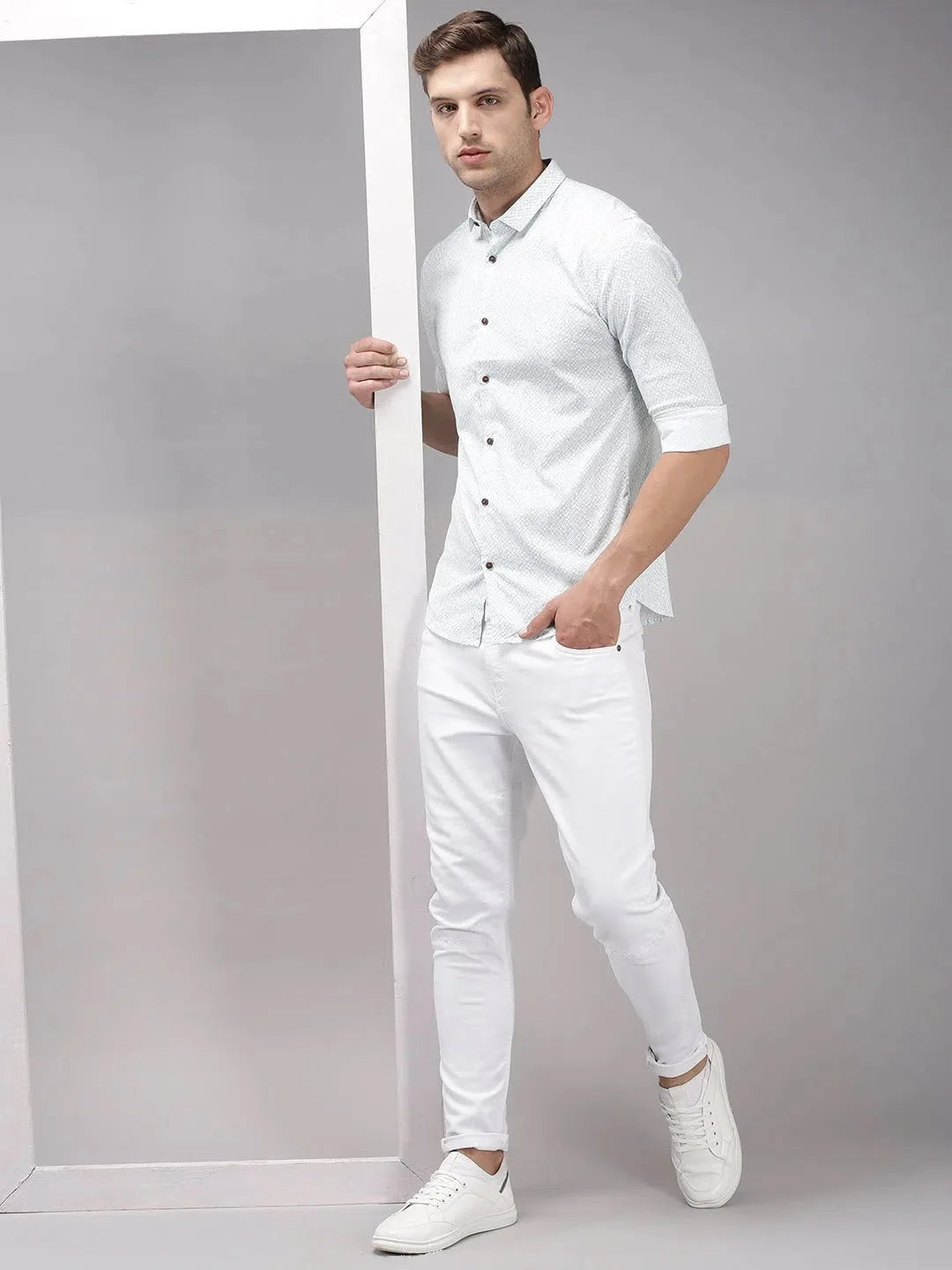 Stylish White Printed Mens Shirt - Casual Cotton Shirt | DesiQlo