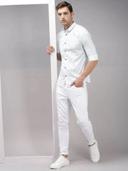 Men White Printed Casual Shirt-EASTIONPRINT-1434-White