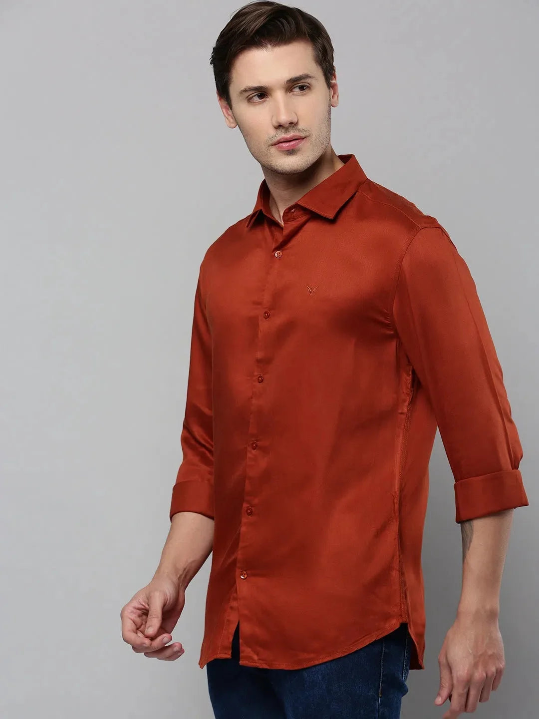 Rust Solid Mens Shirt - Cotton Casual Shirt | DesiQlo
