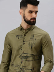 Men Olive Printed Casual Shirt-HIGHPOWERPRINT-1271-Olive