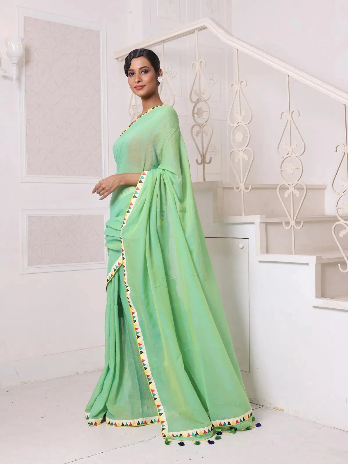 Light Green Cotton Saree | Designer Sarees India