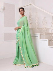 Light Green Mulmul Cotton Soft Saree With Patch Work Borders-MA62MCT33830022