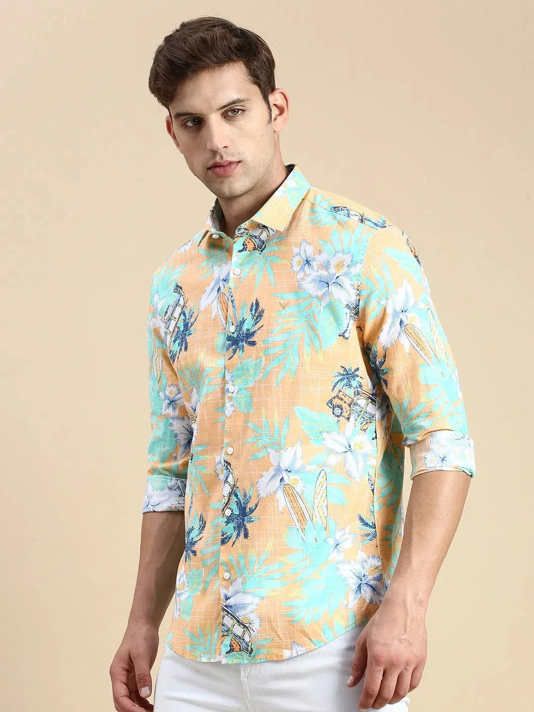 Orange Printed Mens Shirt | Cotton Casual Shirts DesiQlo