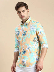Men Orange Printed Casual Shirt-JORDANPRINT-4893-Orange