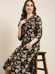 Women Straight Black Floral Kurta-HO-1463-Black