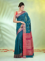 Navy Blue Cotton Saree With Geomatric Patterns-MA66BCT43830038