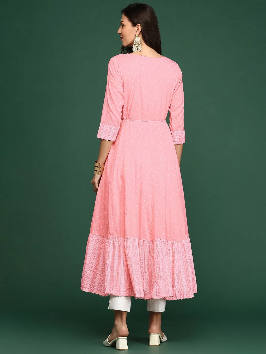 Pink Printed Anarkali Kurti for Women | Cotton Anarkali Kurtis