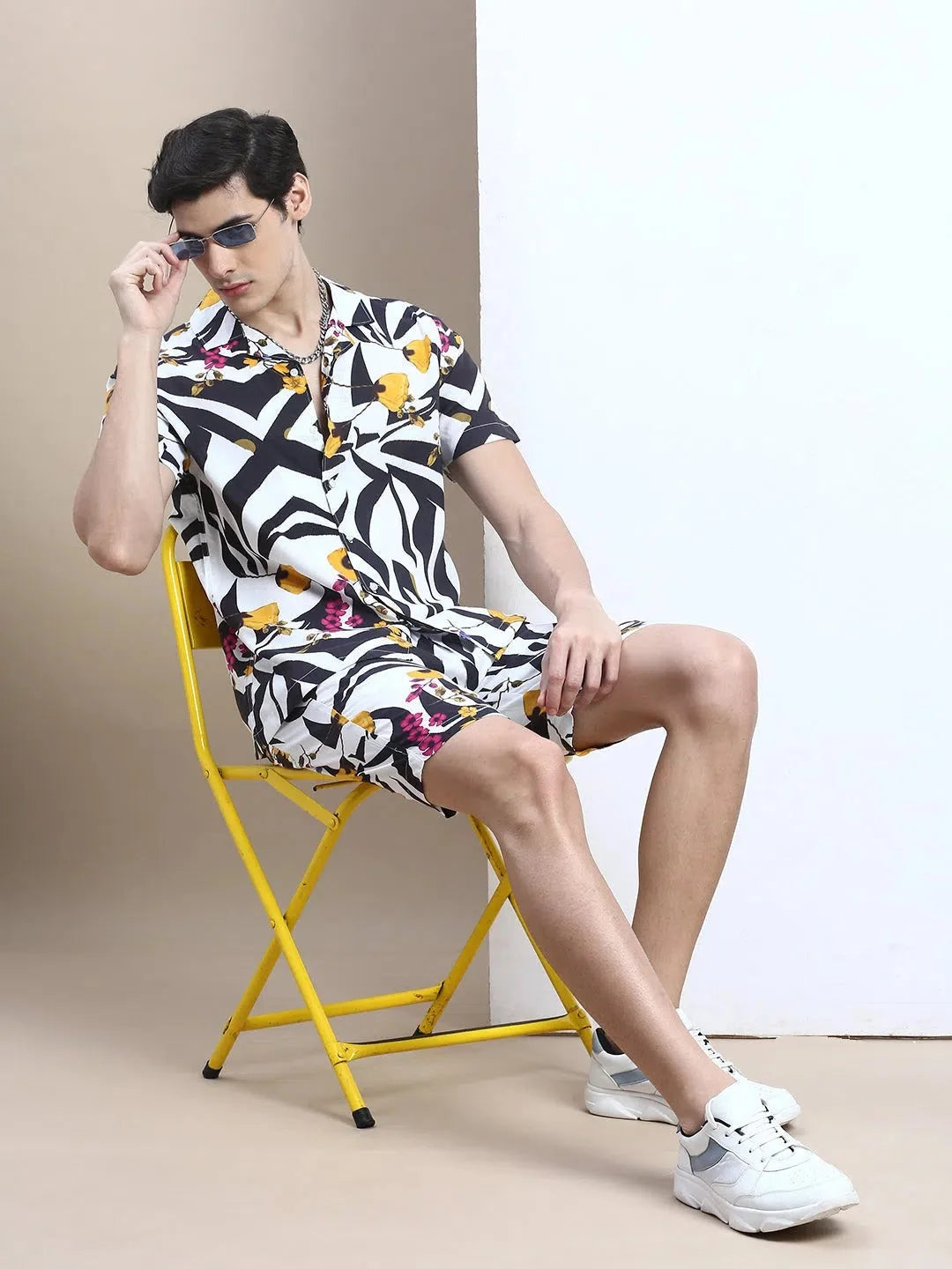 Men's White Printed Casual Co ord Set | Printed Co ord Set