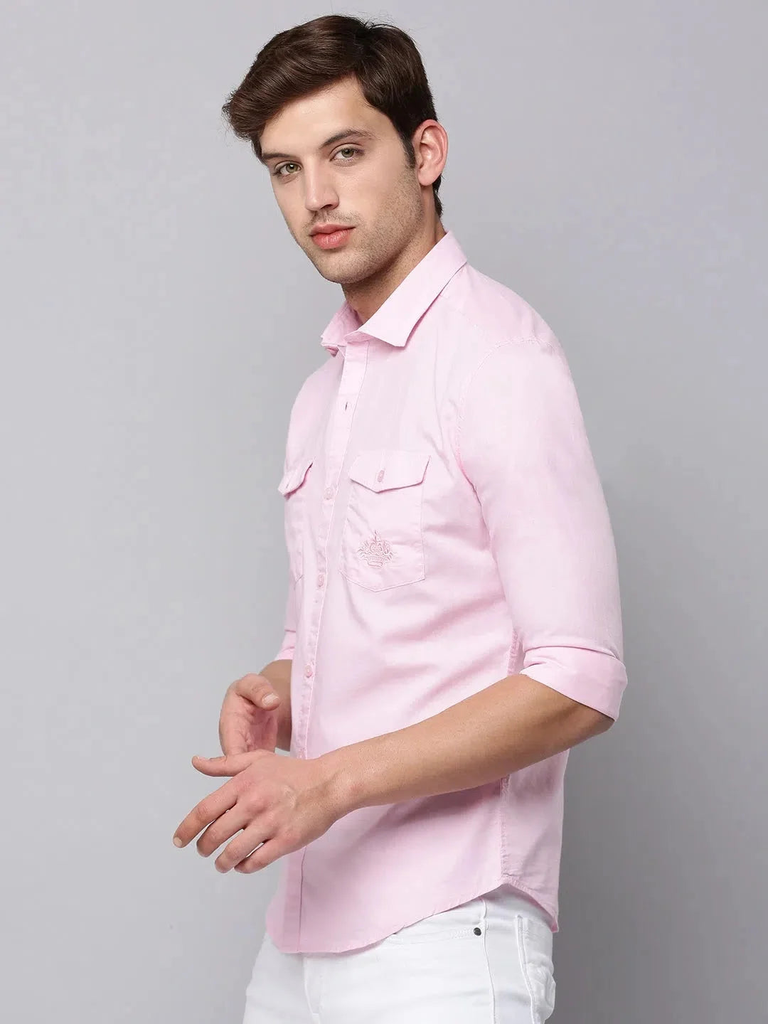 Pink Solid Mens Shirt - Casual Cotton Blend Shirt