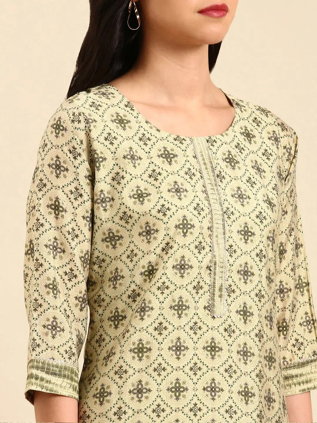 Olive Printed Kurta Set | Women's Cotton Indian Kurta Sets